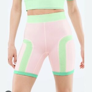 NWT Fabletics Women's Colorblock Pink and Green High Waisted Bike Shorts